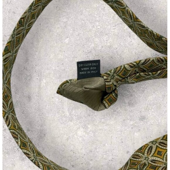 ERMENEGILDO ZEGNA Silk Tie ITALY Mustard Green Geometric W:3.8" EUC - Picture 4 of 6